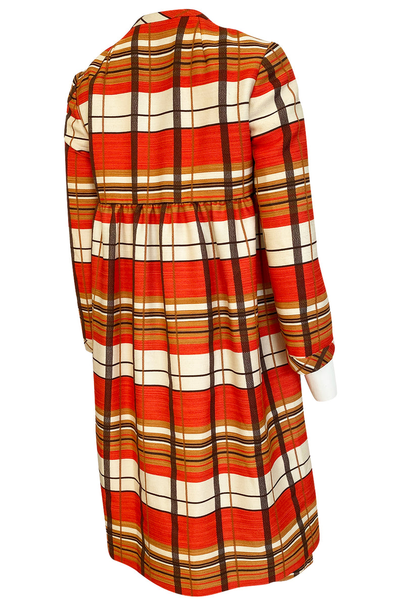 1967 Jacques Tiffeau Orange Plaid Skirt & Matching Coat Suit Set