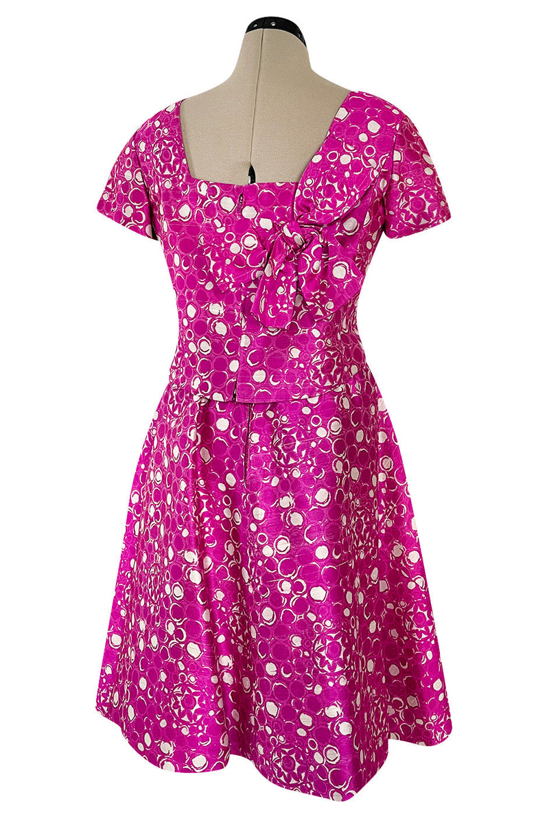 Exceptional Early 1960s Christian Dior by Marc Bohan Pink & White Silk Twill Dress Set