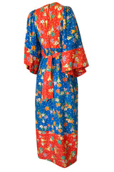 1960s Young Innocents by Arpeja Red & Blue Cotton Floral Print Caftan Dress
