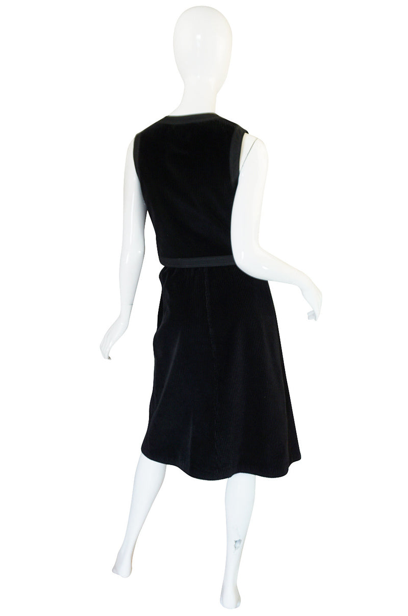 1960s Andre Courreges Black Courduroy Vest & Skirt Set