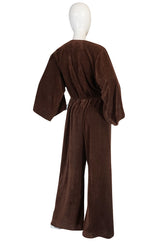 1970s Halston Chocolate Brown Toweling Jumpsuit