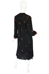 1970s Ann Buck Jersey with Leather Trim Print Dress