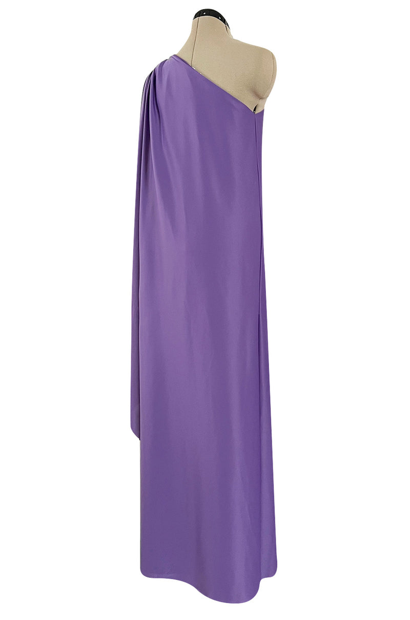 Classic 1978 Halston One Shoulder Draped Full Length Maxi Dress in a Light Purple Jersey