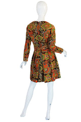 1960s Printed Fred Perlberg Mini Dress with Studded Detail
