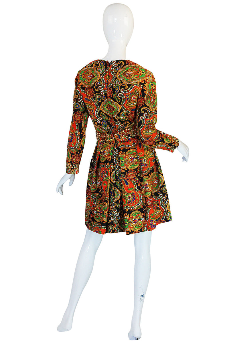 1960s Printed Fred Perlberg Mini Dress with Studded Detail
