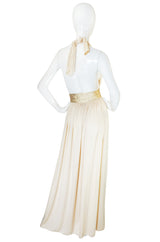 1980 Bill Tice Plunge Cream & Gold Backless Dress
