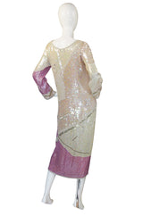 1983 Pink & Cream Halston Sequin Sheath Dress