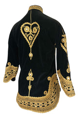 1960s Hand Applied Gold Cord & Mirrors on Black Velvet Tunic Top