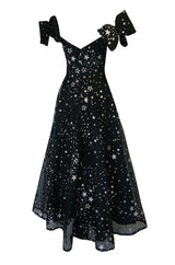 1986 Murray Arbeid Silver Glitter Stars & Bows Ballgown Dress