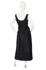 1960s Sculptural Black Silk Teal Traina "Tuxedo" Dress