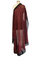 Huge 1970s Christian Dior Deep Red Print Silk and Wool Shawl