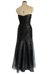 Fabulous 1980s Chloe Black Silk Organza Strapless Dress W Large Bow Detailing