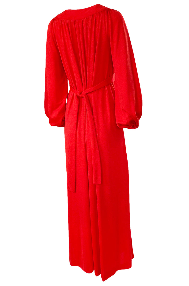 1970s Joy Stevens Big Sleeve Tie Waist Red 'Graduation' Jersey Dress Shrimpton Couture 1970s Joy Stevens Big Sleeve Tie Waist Red 'Graduation' Jersey Dress Shrimpton Couture