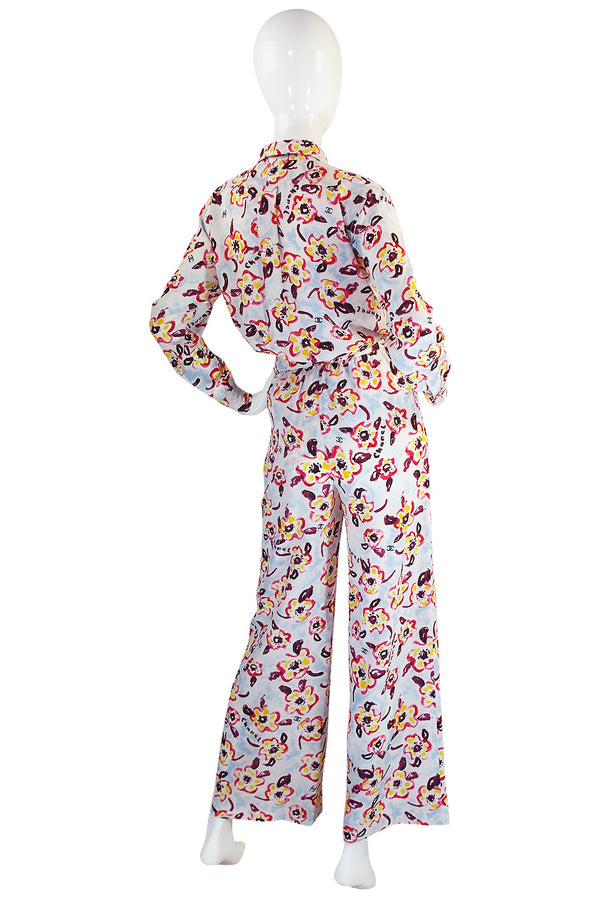 Resort 1996 Chanel Ad Campaign Silk Logo Pant & Top Set