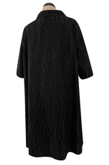 Minimalist 1960s Marty Modell Black Silk Jaquard Brocade Coat w Bow Detail