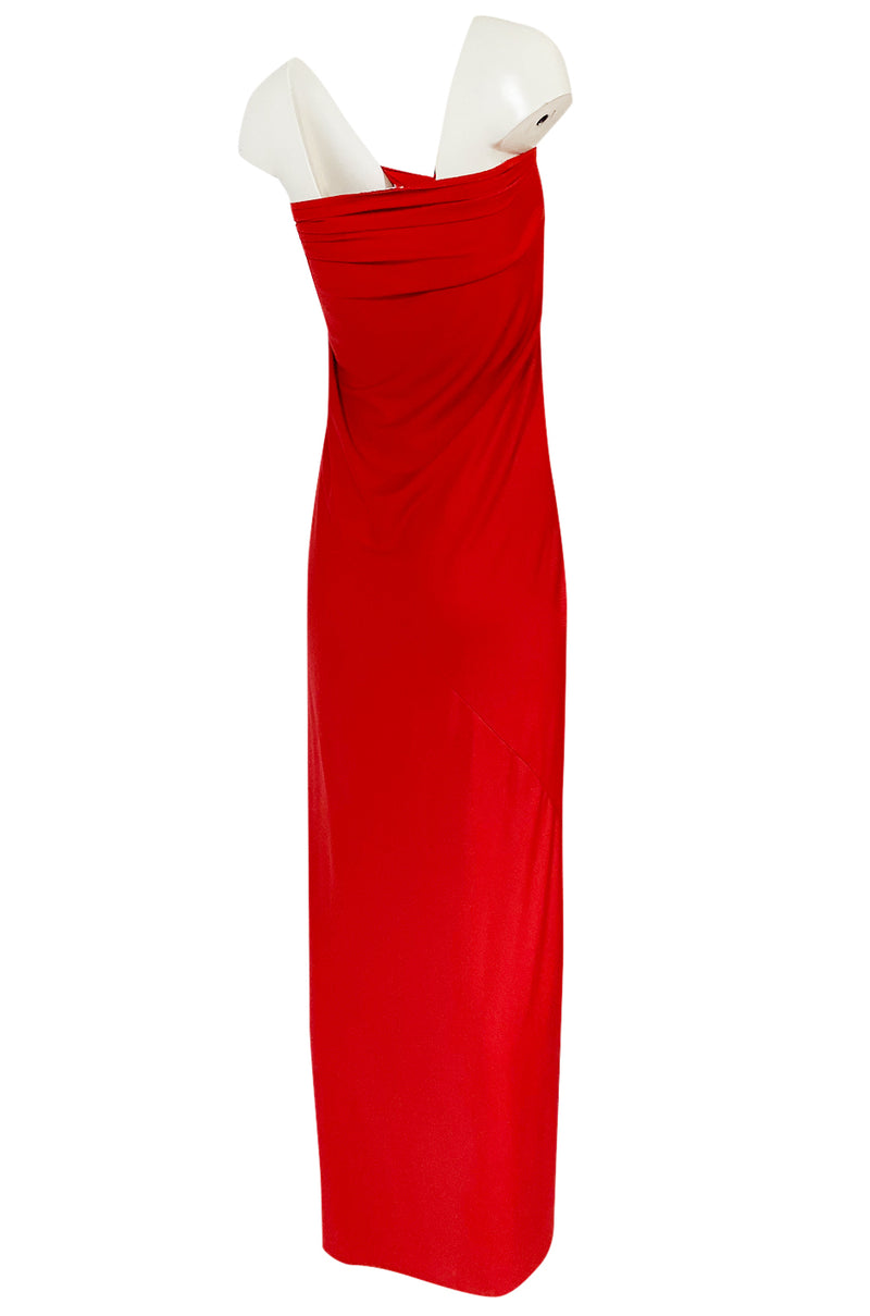 Iconic c1976 Halston Strapless Tie Front Sarong Red Jersey Dress