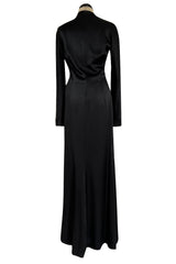 Chic Fall 2009 Christian Dior by John Galliano Black Silk Satin Dress w Asymmetrical Neckline