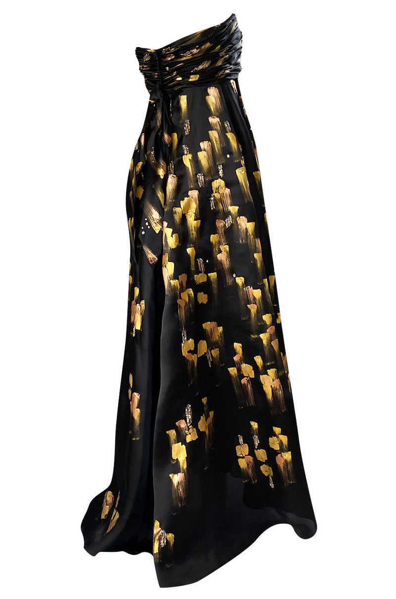 Fall 2008 Oscar De La Renta Strapless Hand Painted Gold & Black Silk Dress