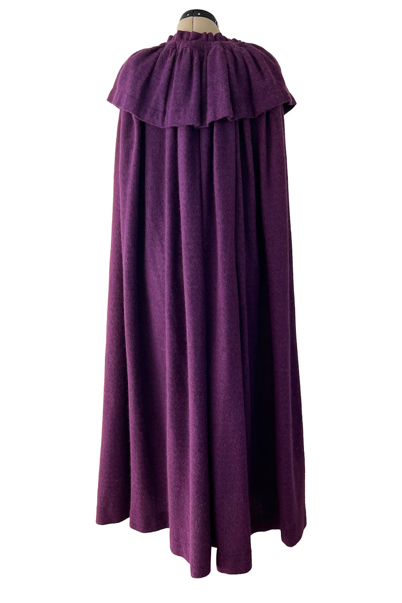 Superb Fall 1977 Yves Saint Laurent Ad Campaign Purple Wool & Mohair Cape w Dramatic Collar