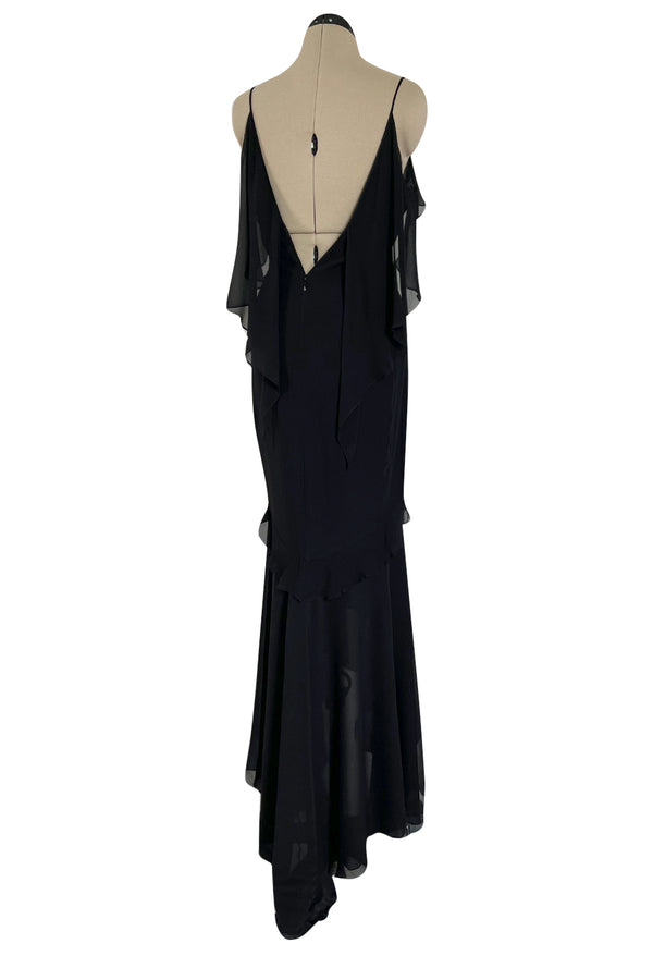 Spring 2004 Yves Saint Laurent by Tom Ford Black Silk Chiffon Dress