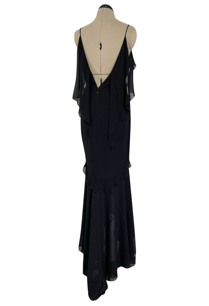 Spring 2004 Yves Saint Laurent by Tom Ford Black Silk Chiffon Dress