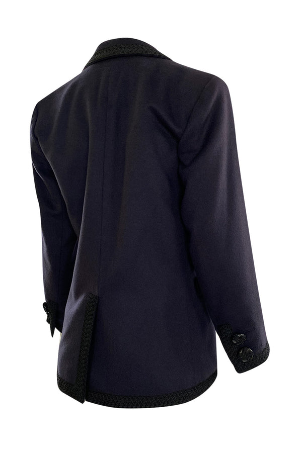 Documented Fall 1990 Yves Saint Laurent Cashmere Jacket w Leather Braid Closures