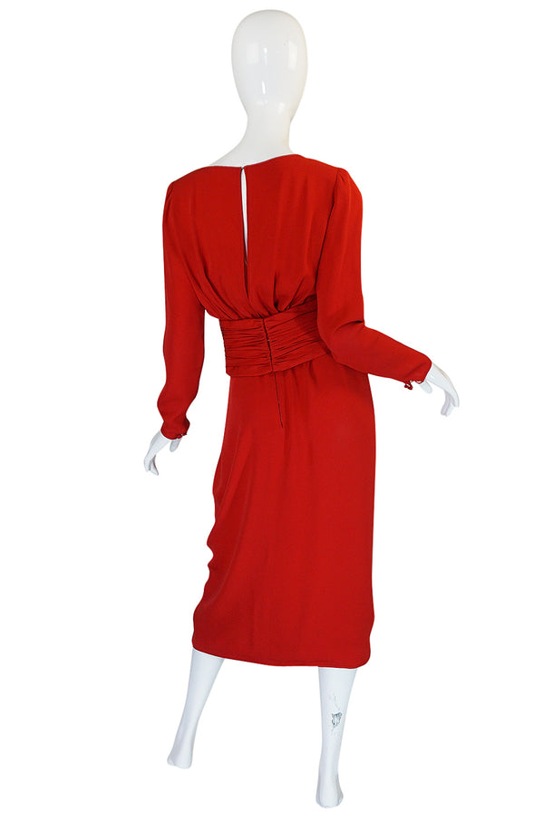 1980s Valentino Haute Couture Plunging Red Silk Dress