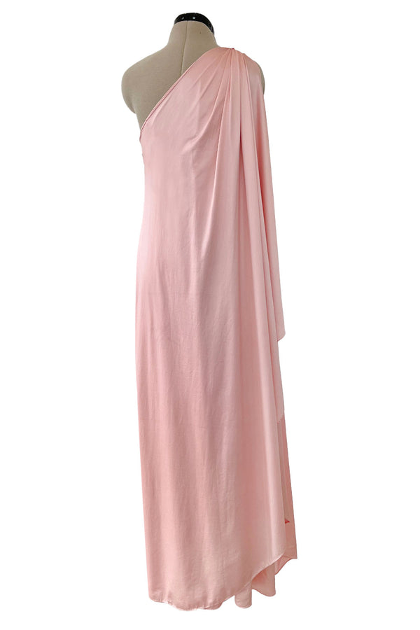 Prettiest 1978 Halston Pale Pink Pastel Nylon Jersey One Shoulder Draped Dress