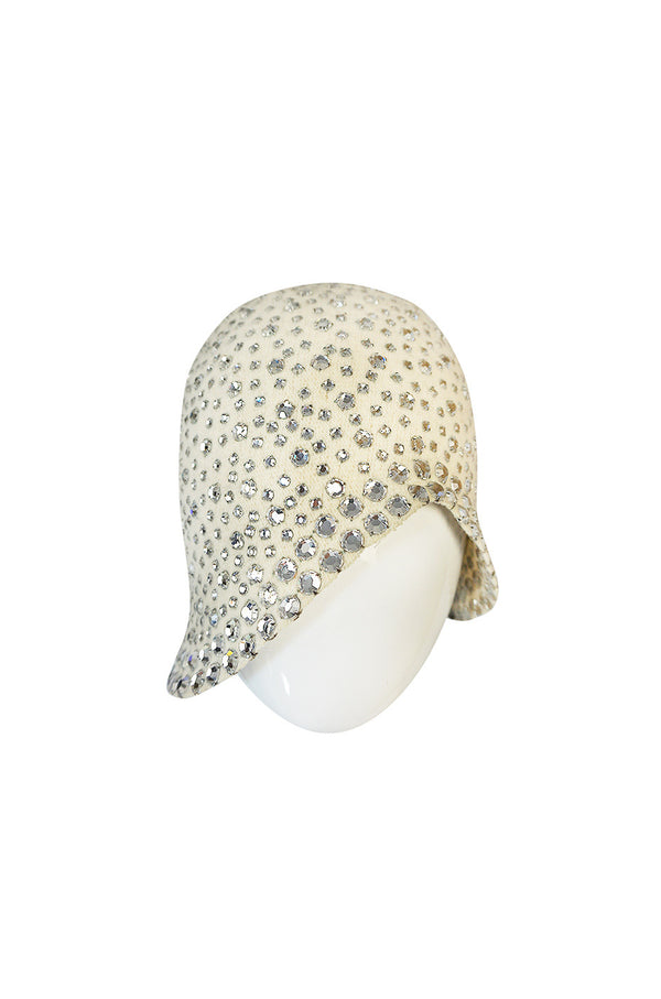 1960s Dorothy McGuire Owned Rhinestone Studded Cream Cloche
