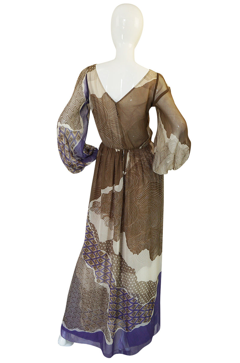 Ethereal 1970s Silk Chiffon Print Hanae Mori Dress