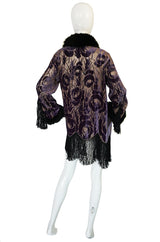 Beautiful 1920s Voided Velvet, Fur & Silk Fringe Jacket