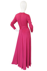 1970s Victor Costa Raspberry Colored Jersey Maxi Dress