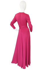 1970s Victor Costa Raspberry Colored Jersey Maxi Dress