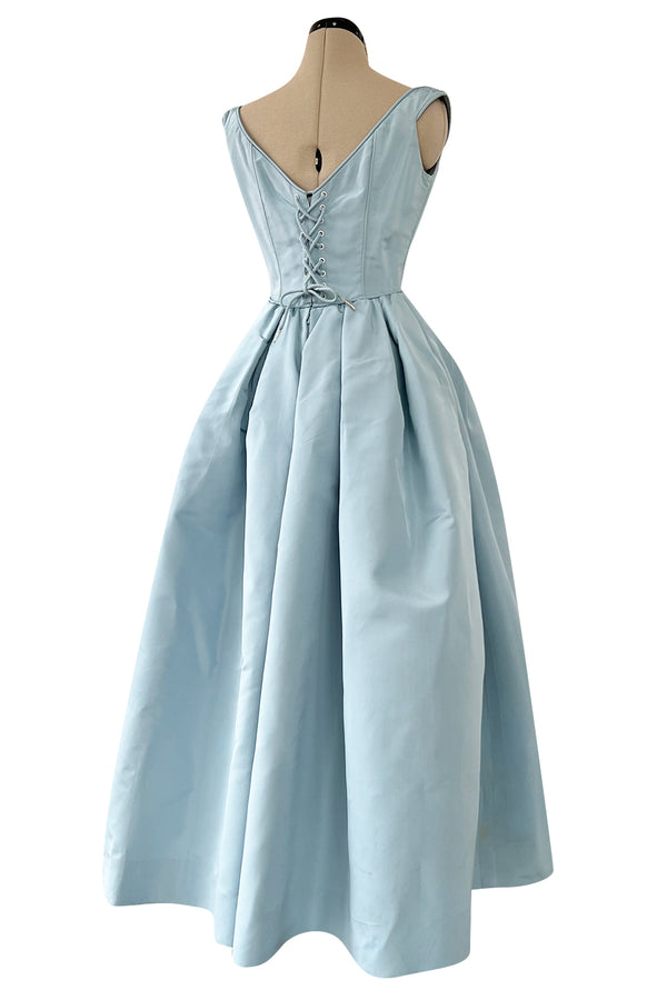 Runway Spring 1994 Balmain by Oscar de La Renta Haute Couture Baby Blue Corset Dress