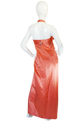 1950s Coral Silk Satin Bow Dress