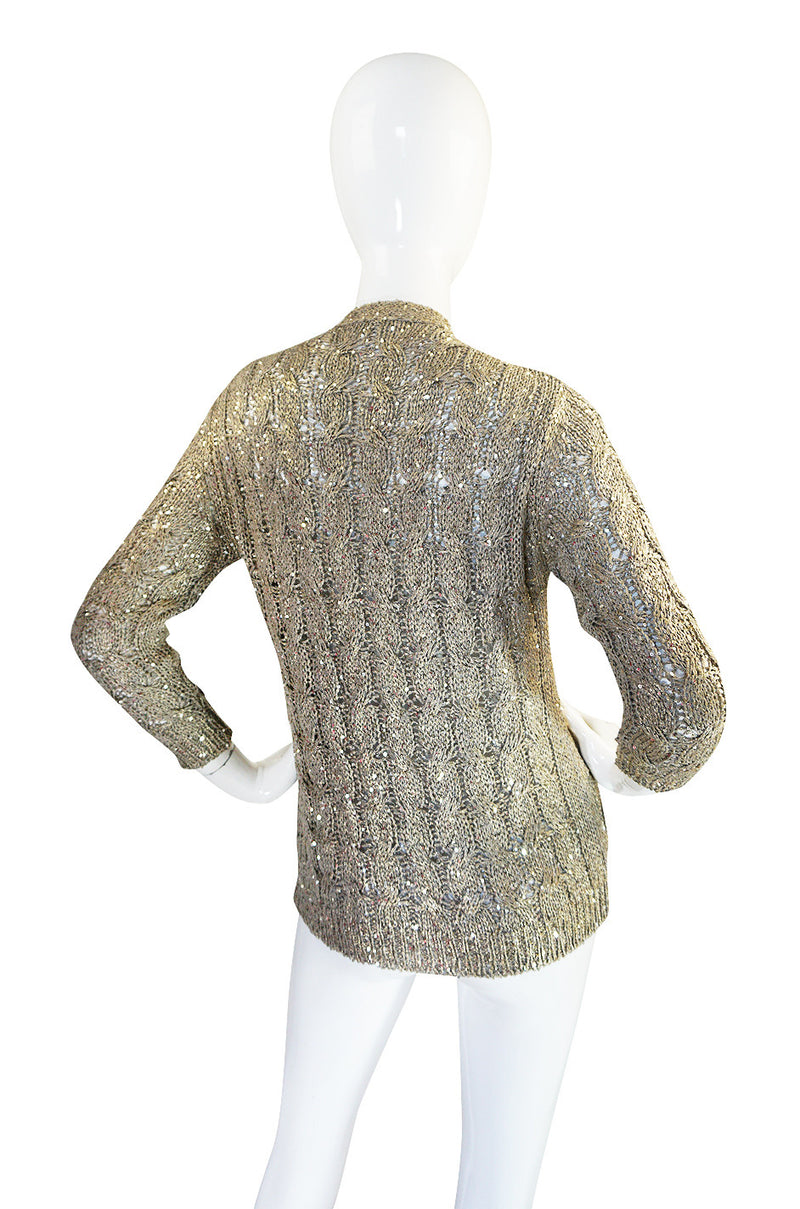 1990s Gold & Sequin Oscar De La Renta Knit Cardigan