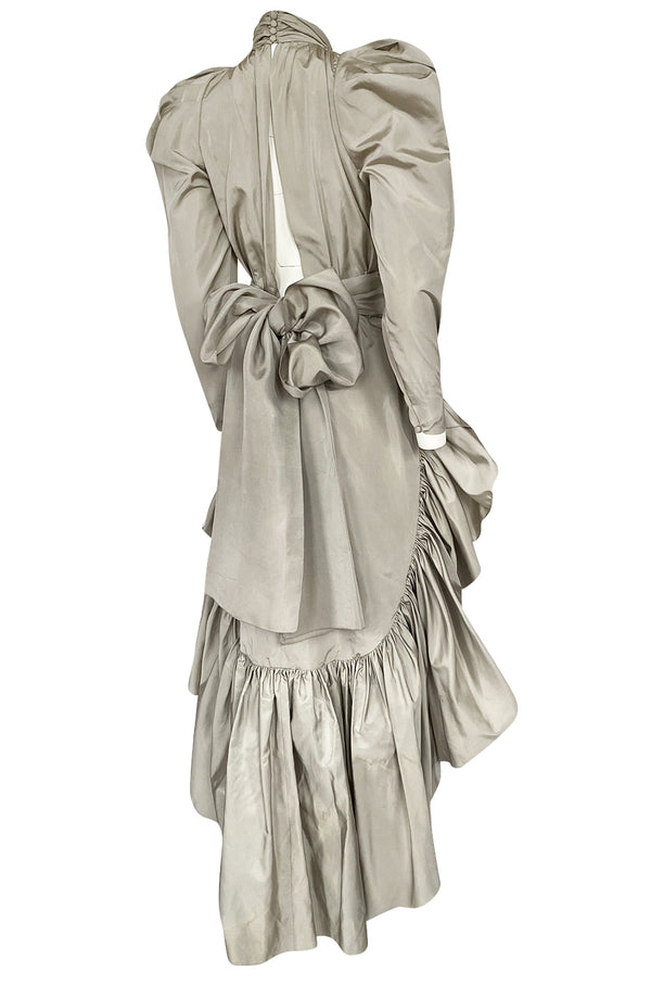 Runway 1981 Christian Dior by Marc Bohan Grey Silk Taffeta Ruffle Dress