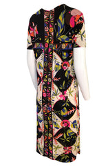 1960s Emilio Pucci Unusual Bright Floral & Black Print Silk Jersey Dress