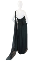 1980s Green Silk Chiffon Oscar De La Renta Gown