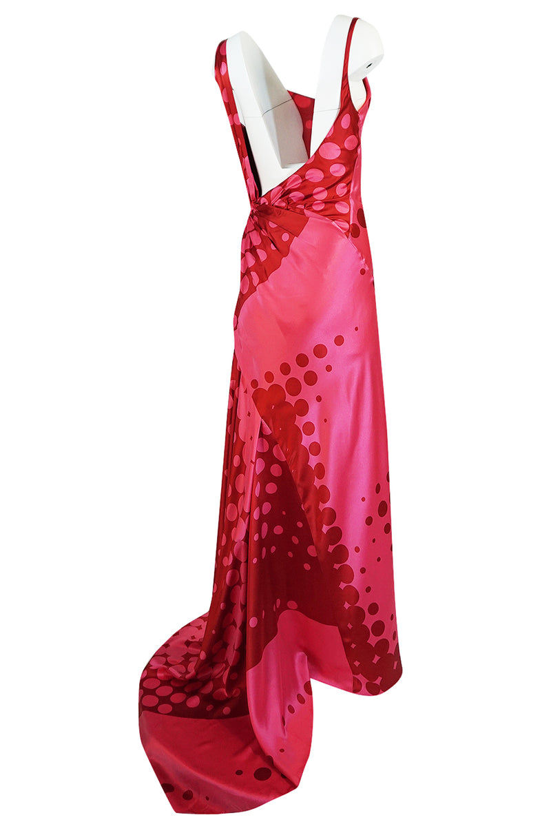 Spring 2003 Christian LaCroix Raspberry Pink & Red Silk Trained Dress