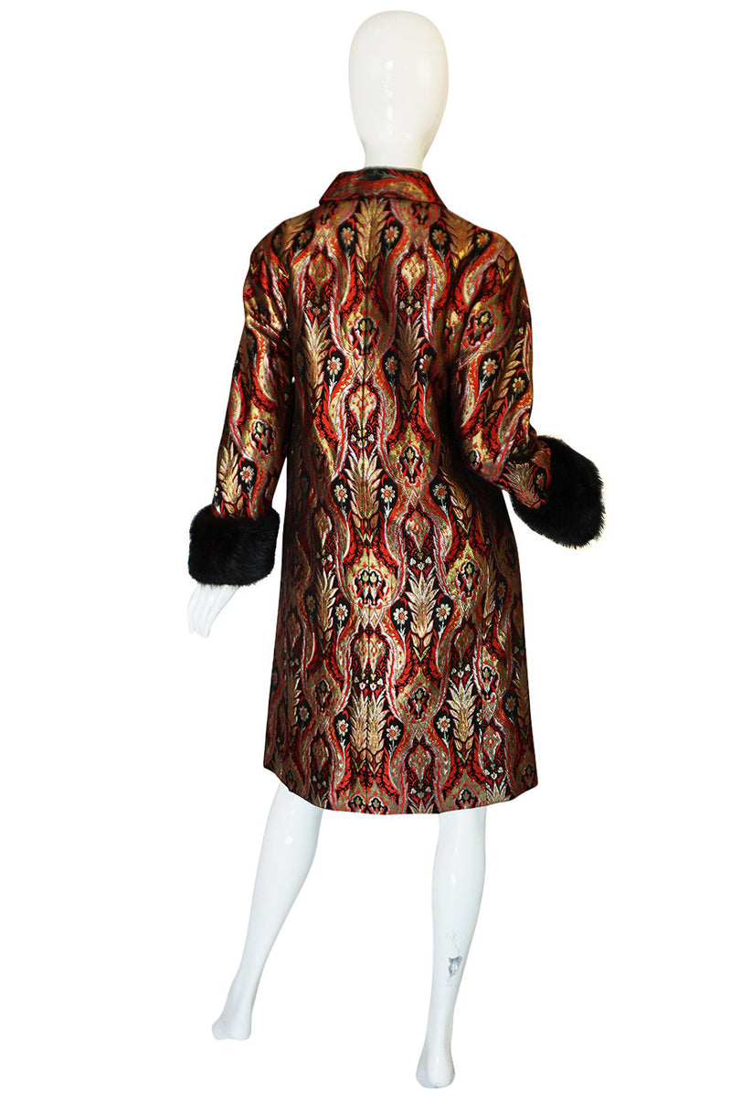 Spectacular 1960s Gold & Red Silk Brocade Christian Dior Coat