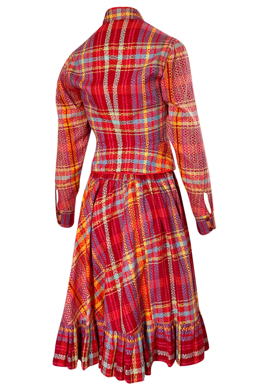 Rare 1970s Kenzo Woven and Floral Embroidered Jacket & Skirt Suit