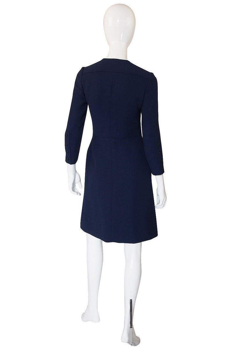 1960s Christian Dior Blue Front Button Dress