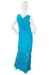 1960s Turquoise Cotton Pintuck Mexican Dress