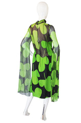 1971 Silk Scarf Sleeve Pauline Trigere Clover Dress