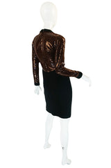 1980s Fine Geoffrey Beene Curved Sequin Fitted Dress