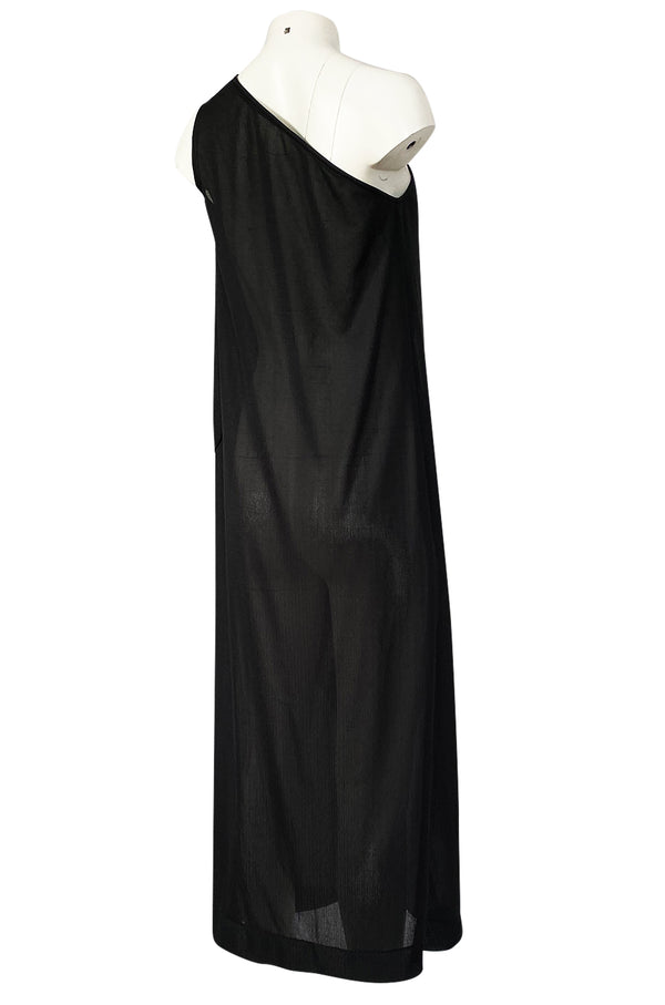 1970s Unlabeled One Shoulder Black Lightweight Jersey Nylon Dress