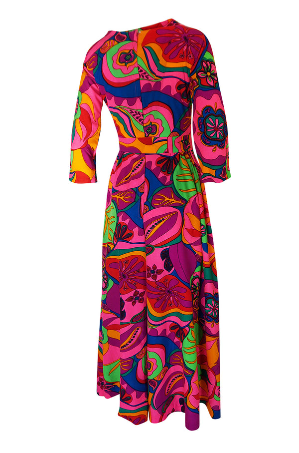 1960s Unlabeled Bright Pink Extra Wide Leg Print Jumpsuit