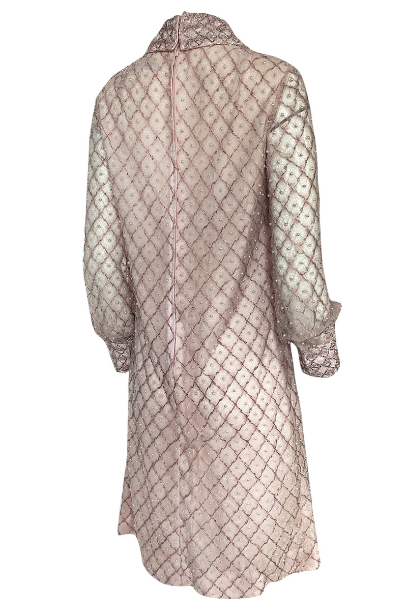 1960s Valentina Inc Pink Beaded Shift Dress w Front Collar Detailing – Shrimpton Couture