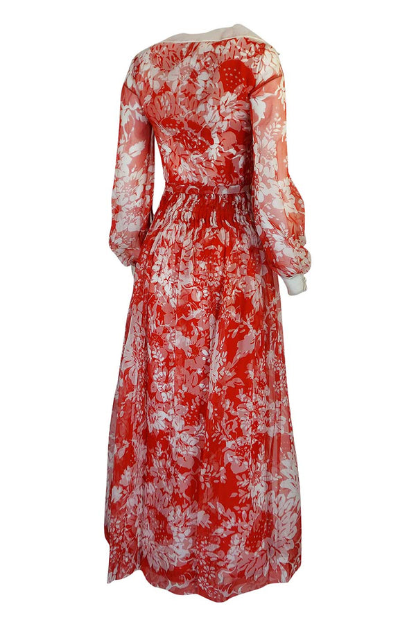 1973 Chanel Numbered Haute Couture Red Silk Chiffon Dress